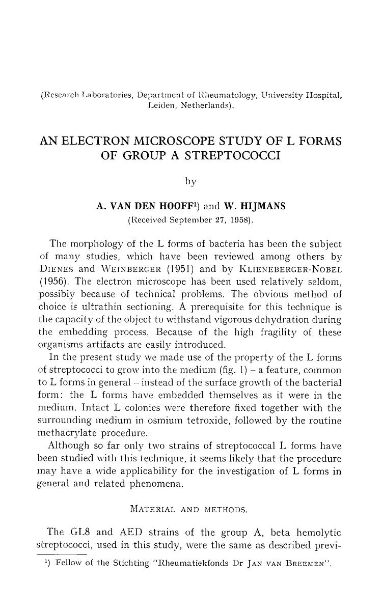 An electron microscope study of L forms of group a streptococci by Unknown