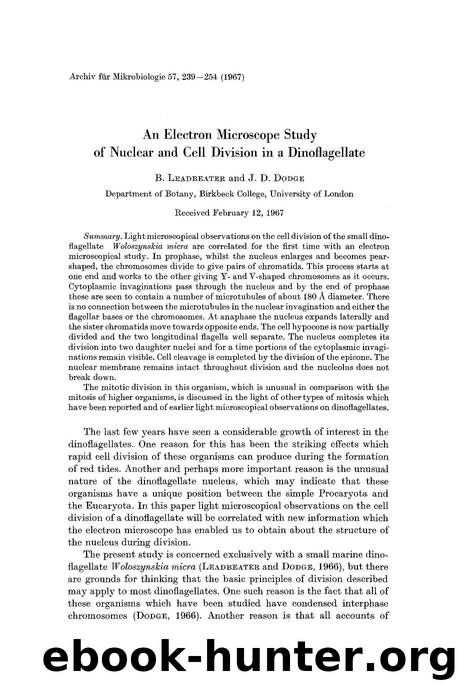 An electron microscope study of nuclear and cell division in a dinoflagellate by Unknown