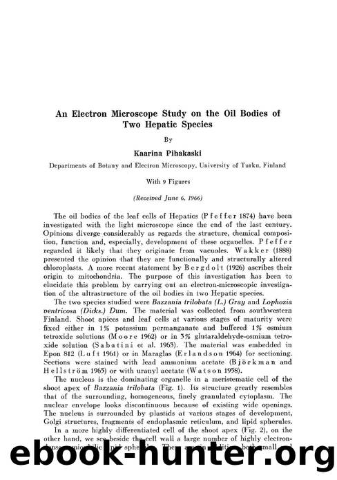 An electron microscope study on the oil bodies of two Hepatic species by Unknown