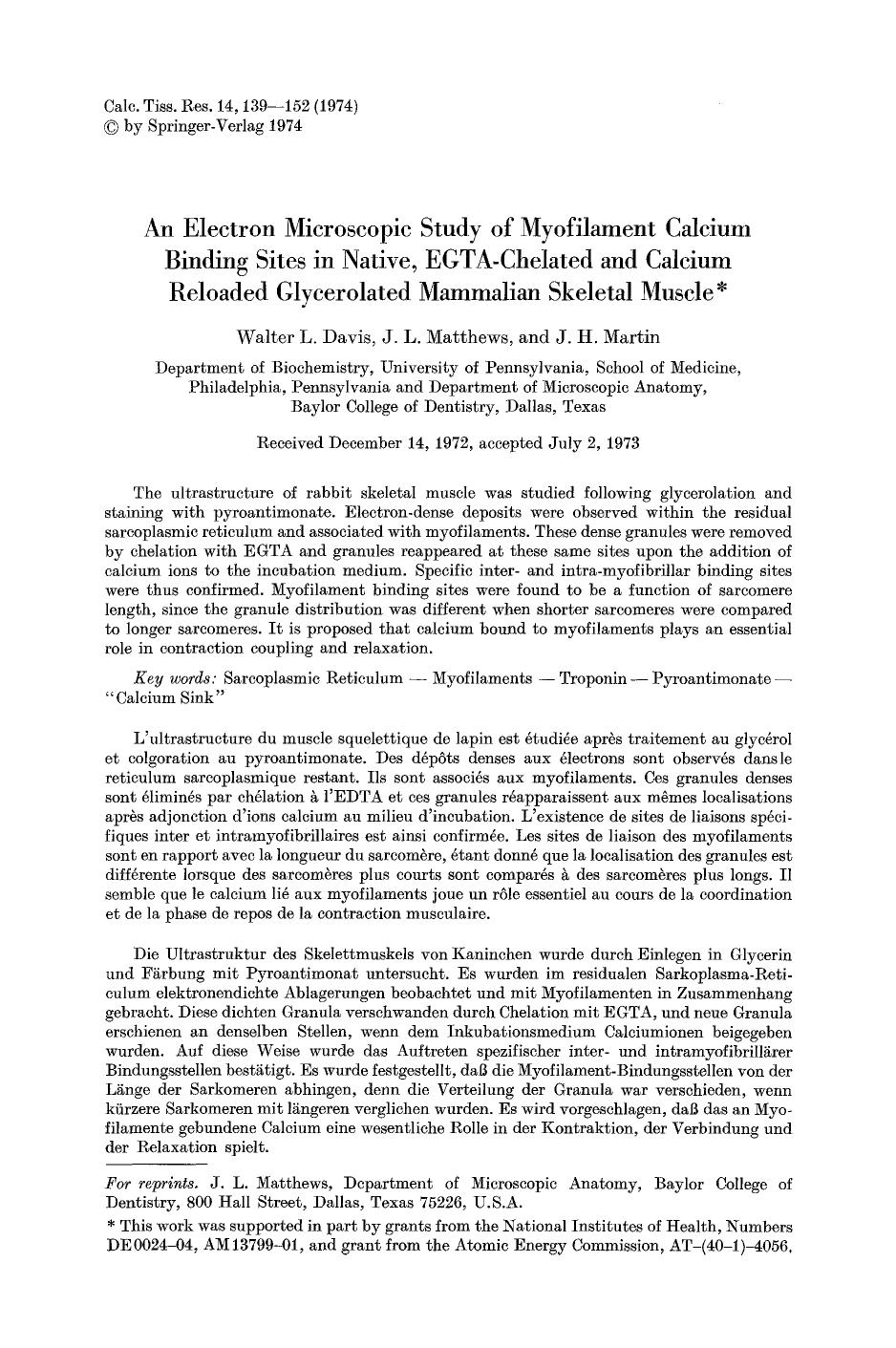 An electron microscopic study of myofilament calcium binding sites in native, EGTA-chelated and calcium reloaded glycerolated mammalian skeletal muscle by Unknown