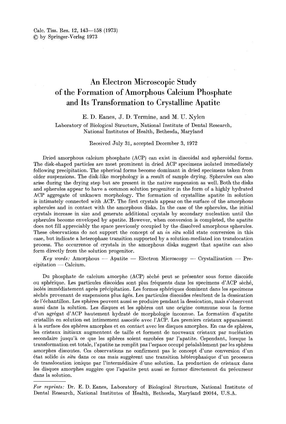 An electron microscopic study of the formation of amorphous calcium phosphate and its transformation to crystalline apatite by Unknown
