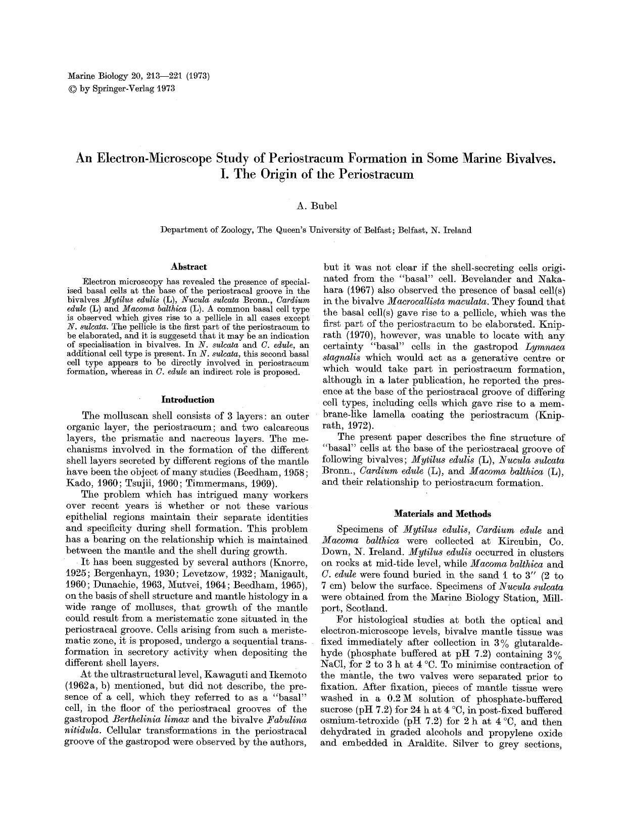 An electron-microscope study of periostracum formation in some marine bivalves. I. The origin of the periostracum by Unknown