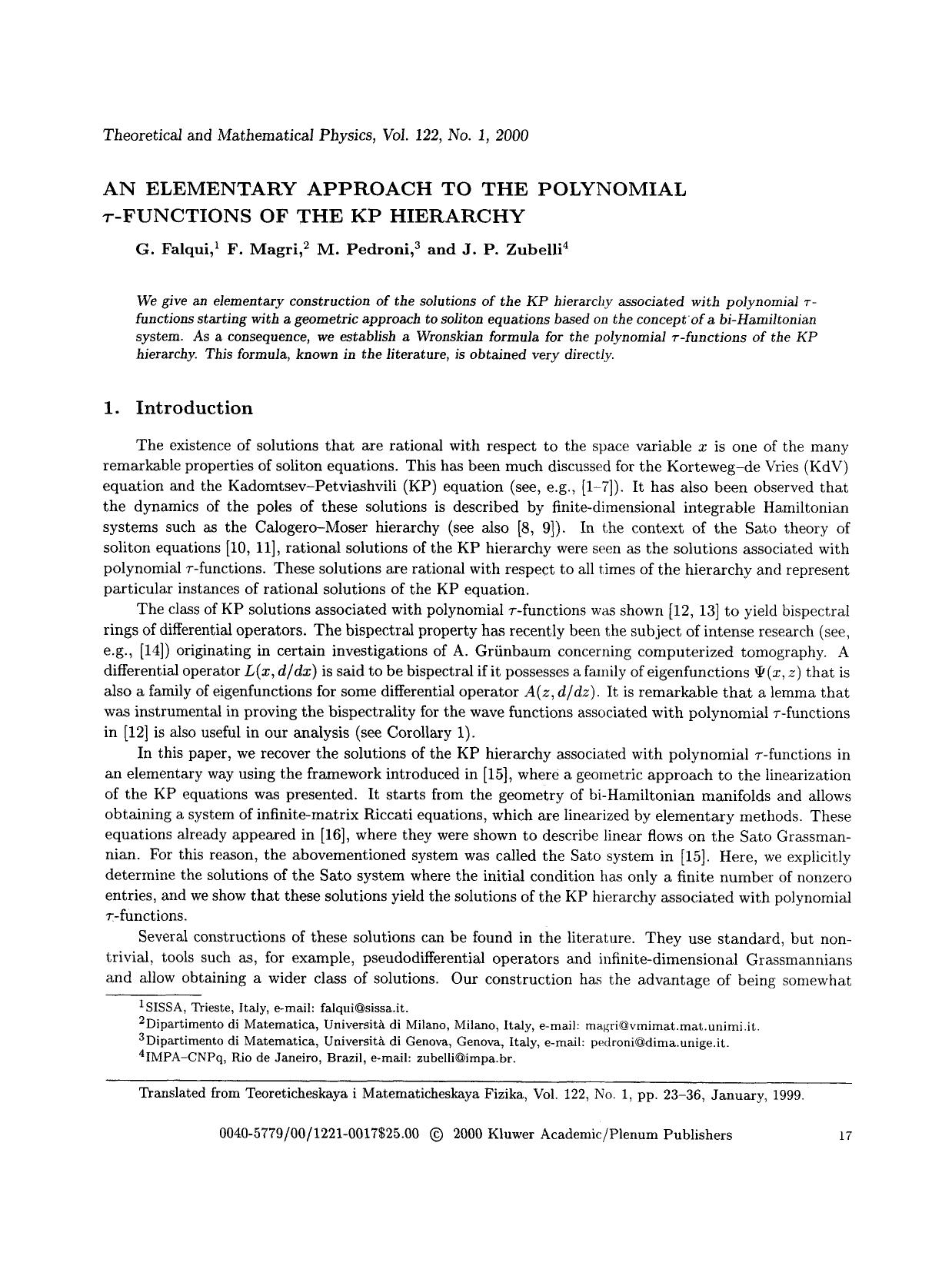 An elementary approach to the polynomial τ-functions of the KP Hierarchy by Unknown