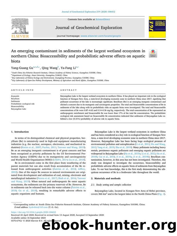 An emerging contaminant in sediments of the largest wetland ecosystem in northern China_ Bioaccessibility and probabilistic adverse effects on aquatic biota by Yang-Guang Gu & Qing Wang & Ya-Fang Li