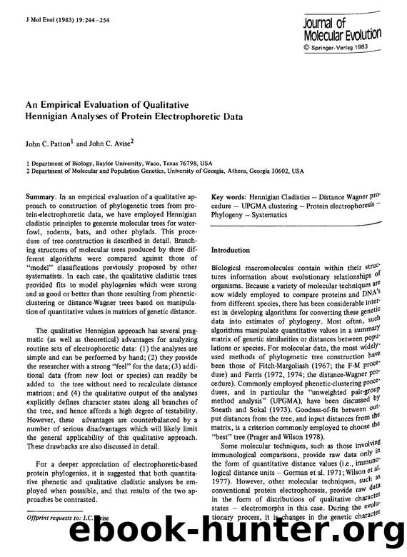An empirical evaluation of qualitative Hennigian analyses of protein electrophoretic data by Unknown