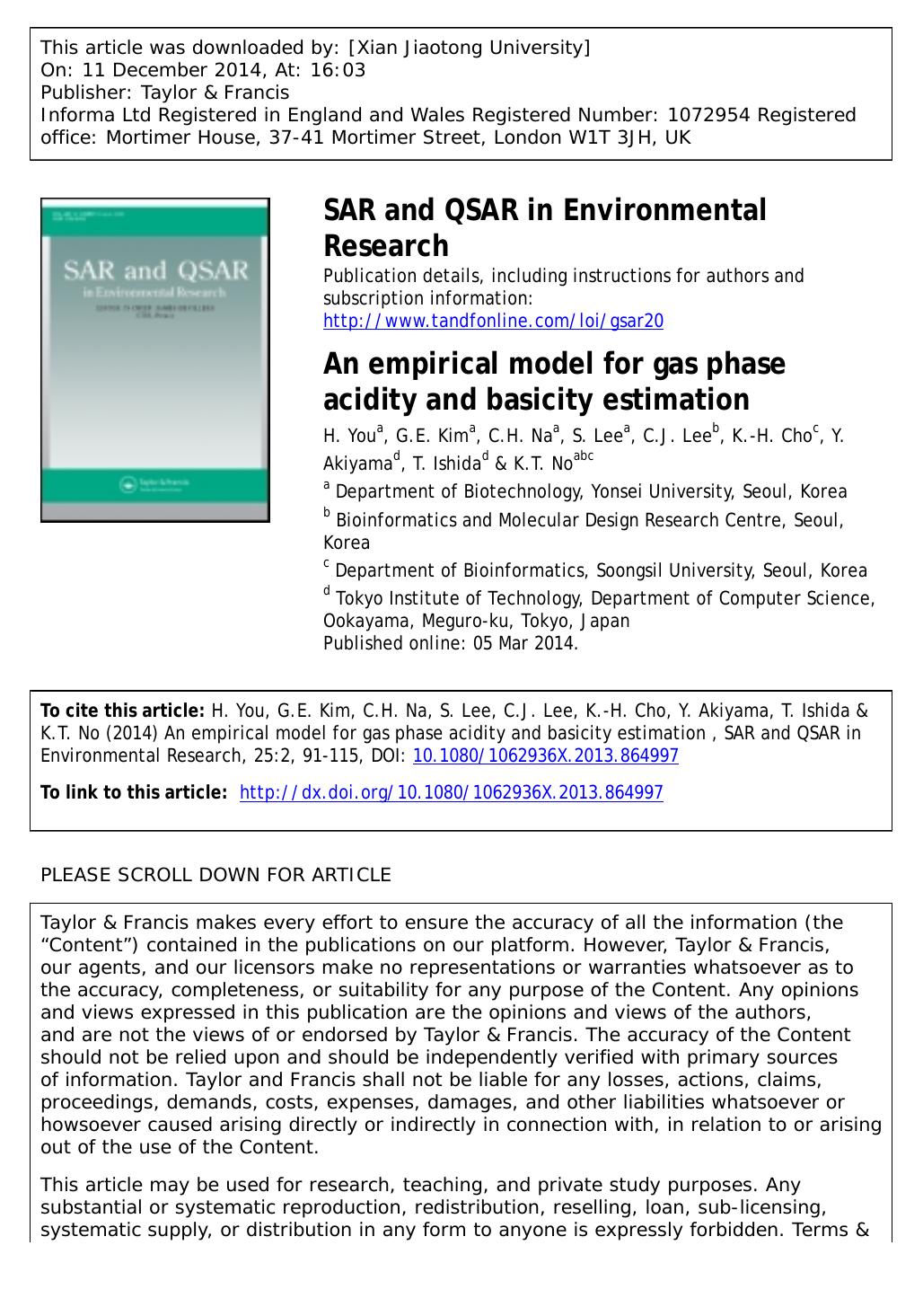 An empirical model for gas phase acidity and basicity estimation by H. You