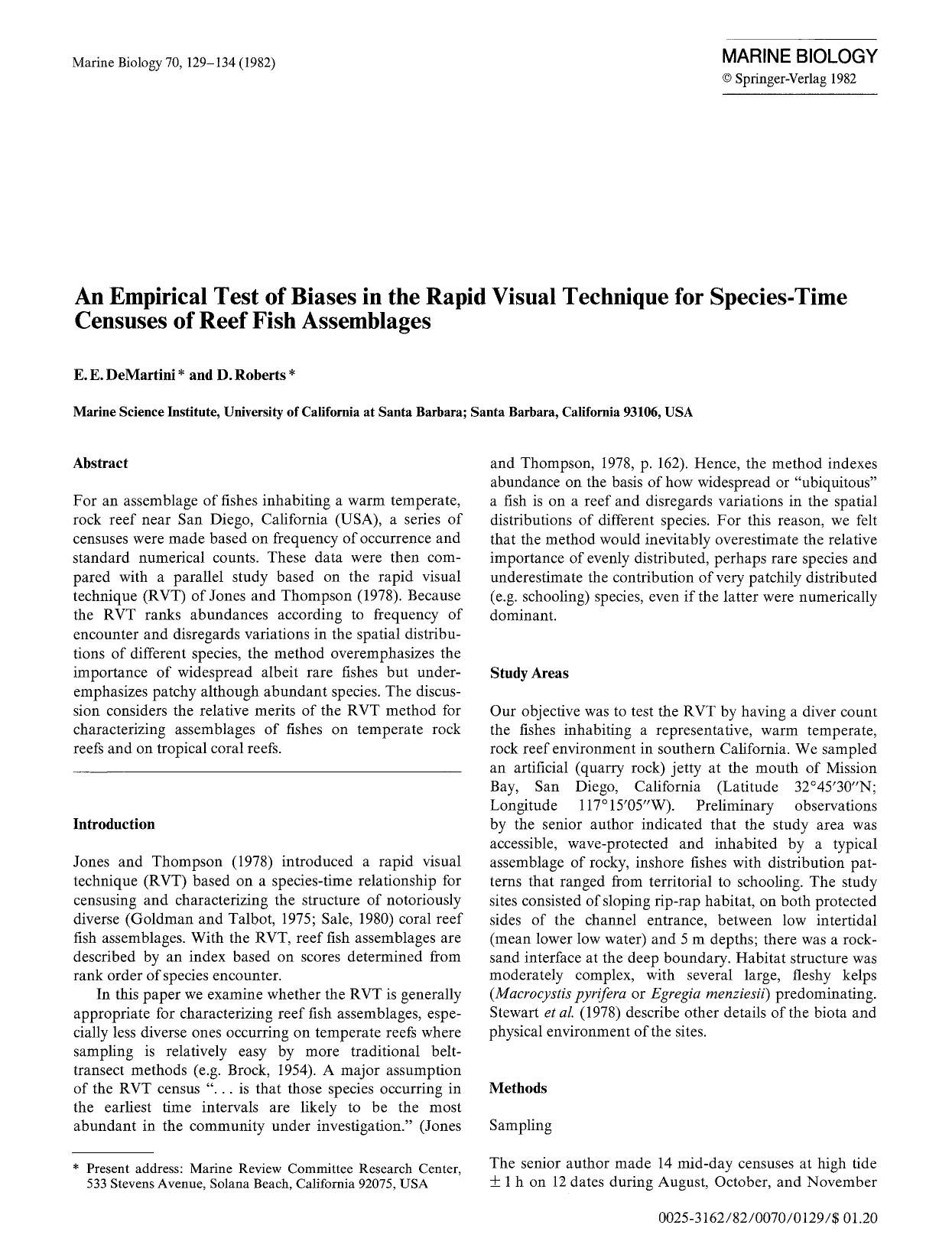 An empirical test of biases in the rapid visual technique for species-time censuses of reef fish assemblages by Unknown