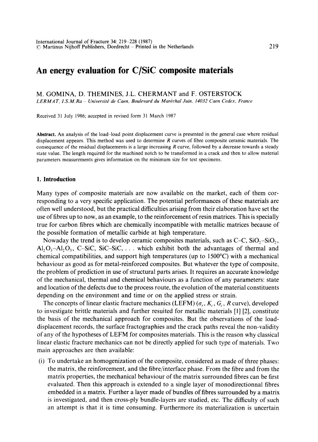 An energy evaluation for CSiC composite materials by Unknown