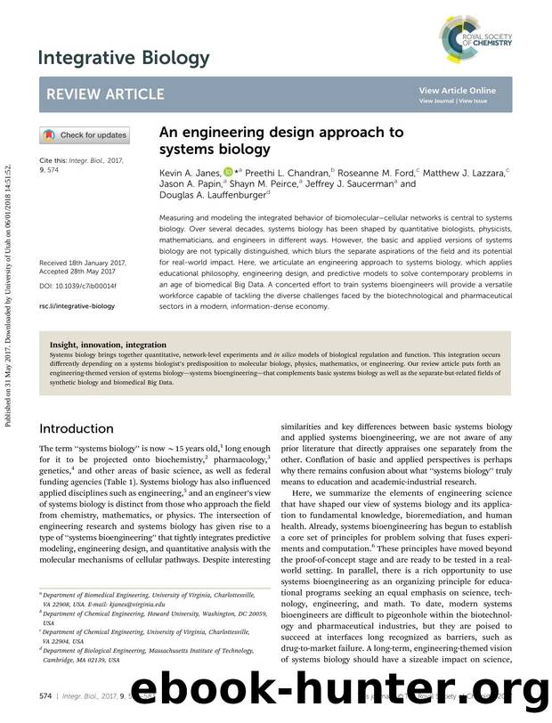 An engineering design approach to systems biology by unknow