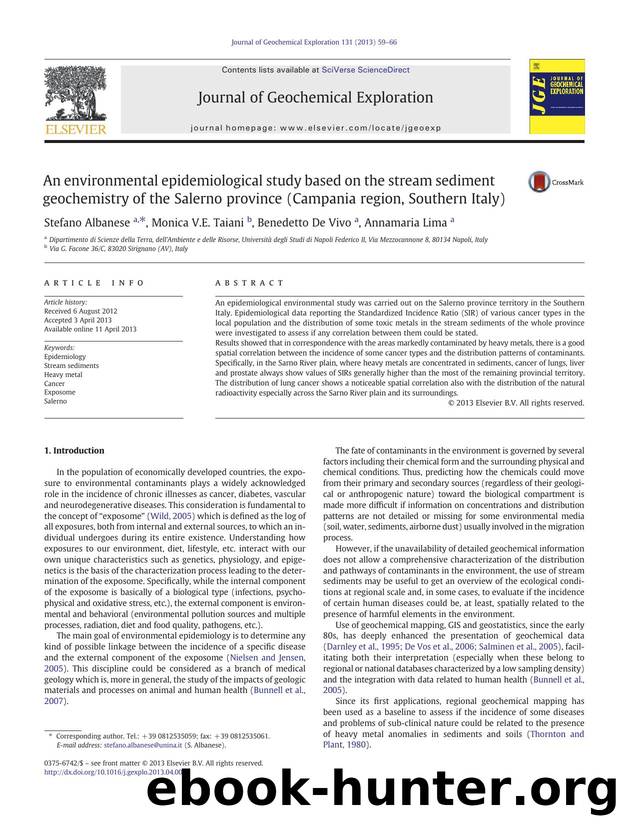 An environmental epidemiological study based on the stream sediment geochemistry of the Salerno province (Campania region, Southern Italy) by Stefano Albanese & Monica V.E. Taiani & Benedetto De Vivo & Annamaria Lima