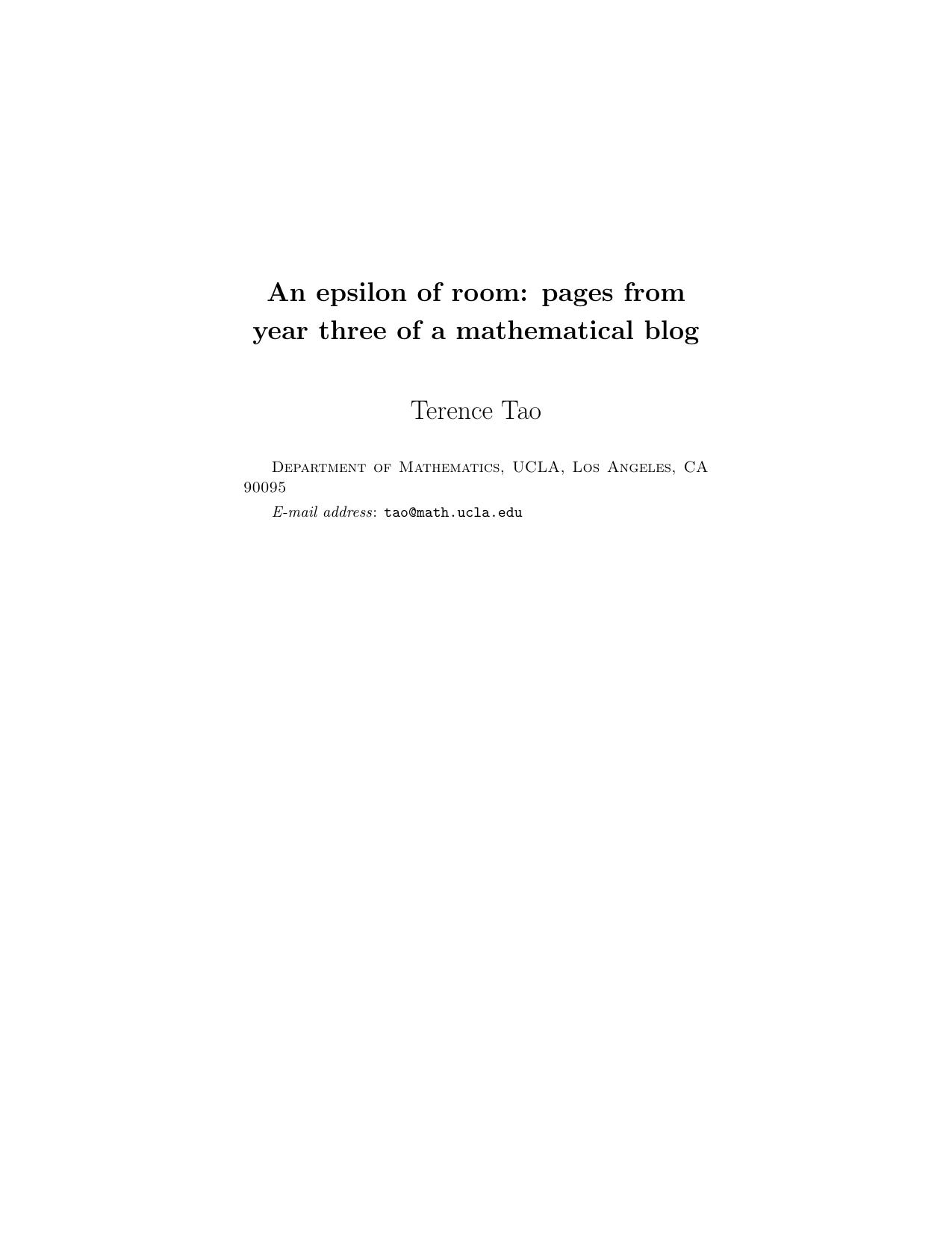An epsilon of room: pages from year three of a mathematical blog by Terence Tao