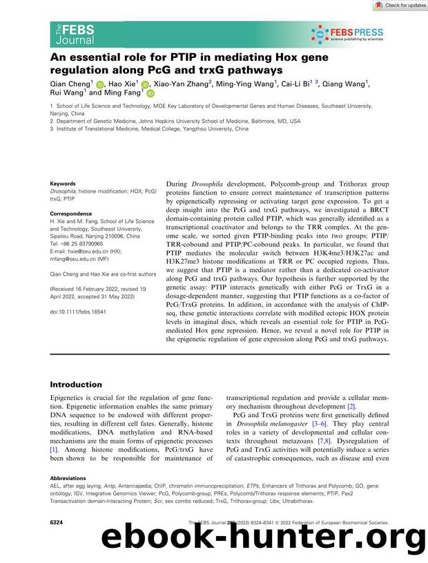 An essential role for PTIP in mediating Hox gene regulation along PcG and trxG pathways by Unknown