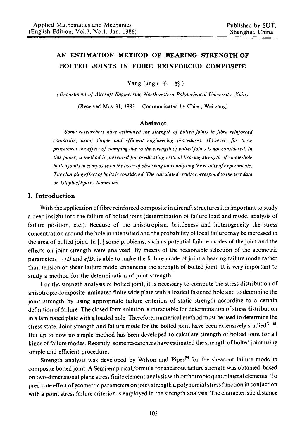 An estimation method of bearing strength of bolted joints in fibre reinforced composite by Unknown
