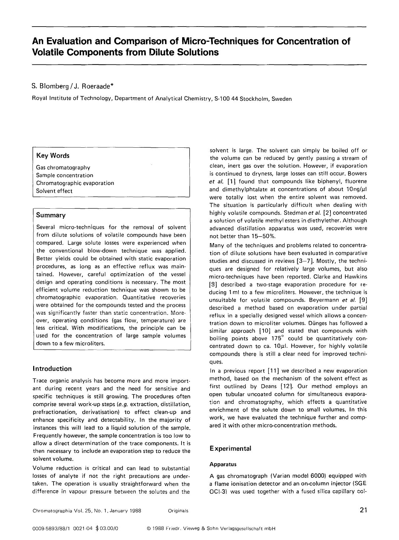 An evaluation and comparison of micro-techniques for concentration of volatile components from dilute solutions by Unknown