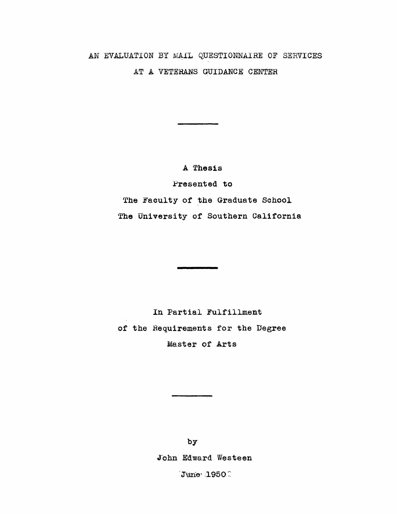 An evaluation by mail questionnaire of services at a veterans guidance center by Westeen John Edward