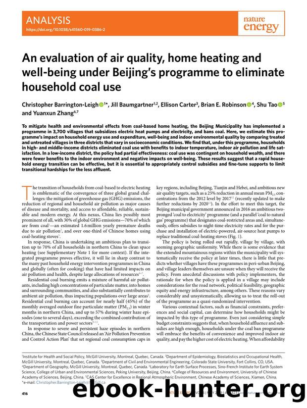 An evaluation of air quality, home heating and well-being under Beijingâs programme to eliminate household coal use by unknow
