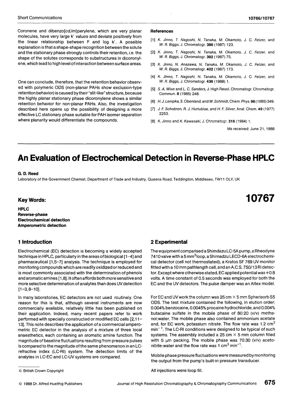 An evaluation of electrochemical detection in reverse-phase HPLC by Unknown