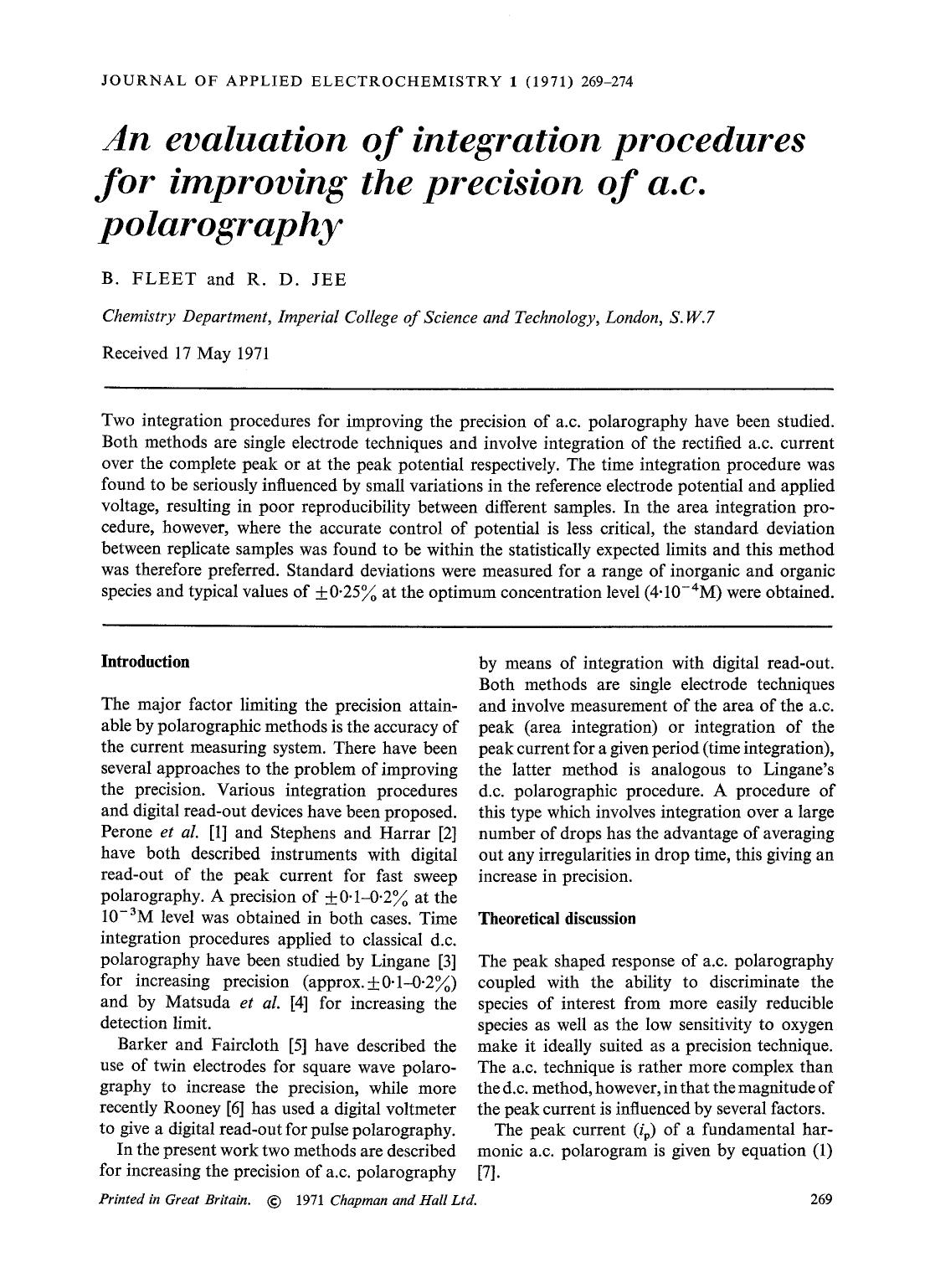 An evaluation of integration procedures for improving the precision of a.c. polarography by Unknown