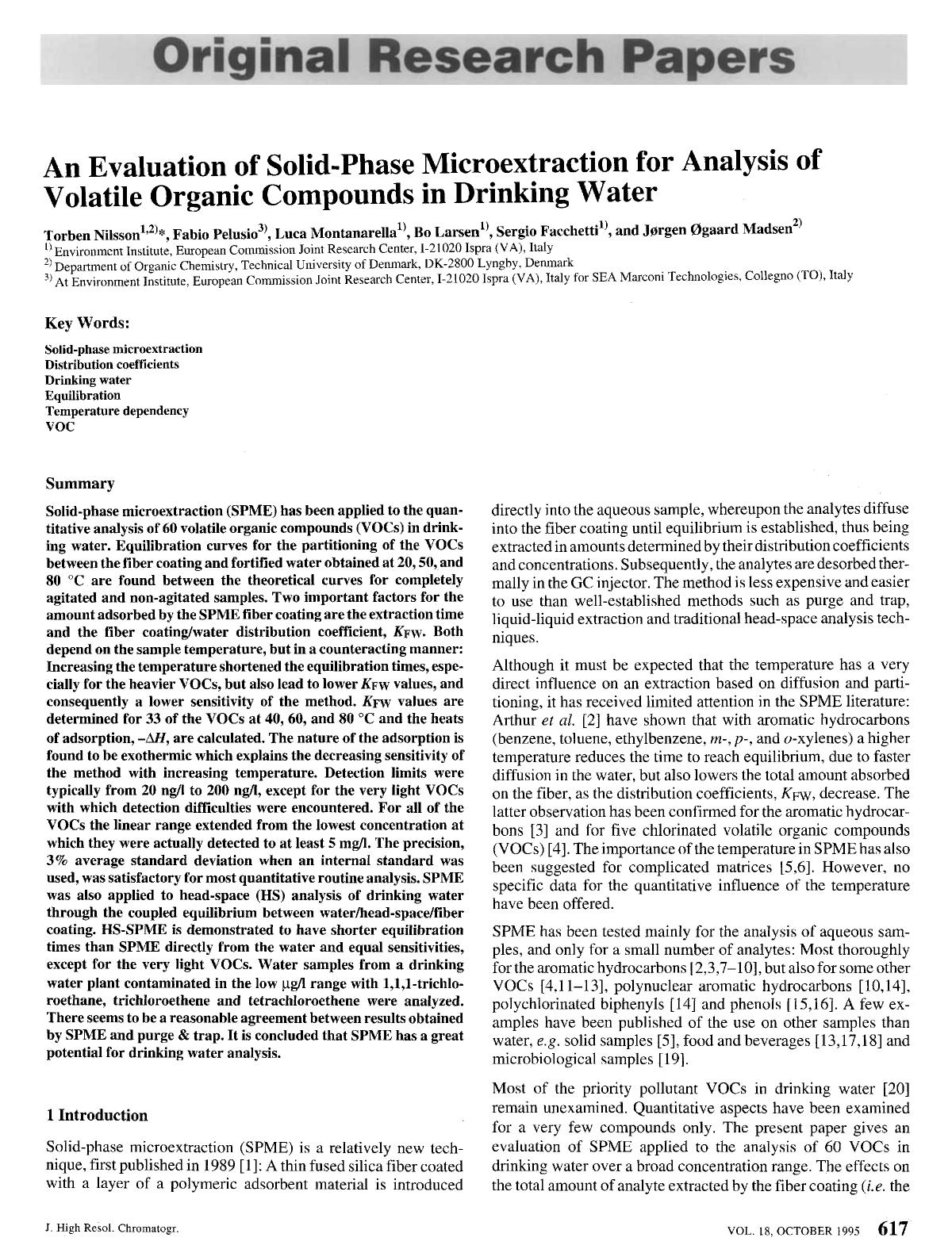 An evaluation of solid-phase microextraction for analysis of volatile organic compounds in drinking water by Unknown