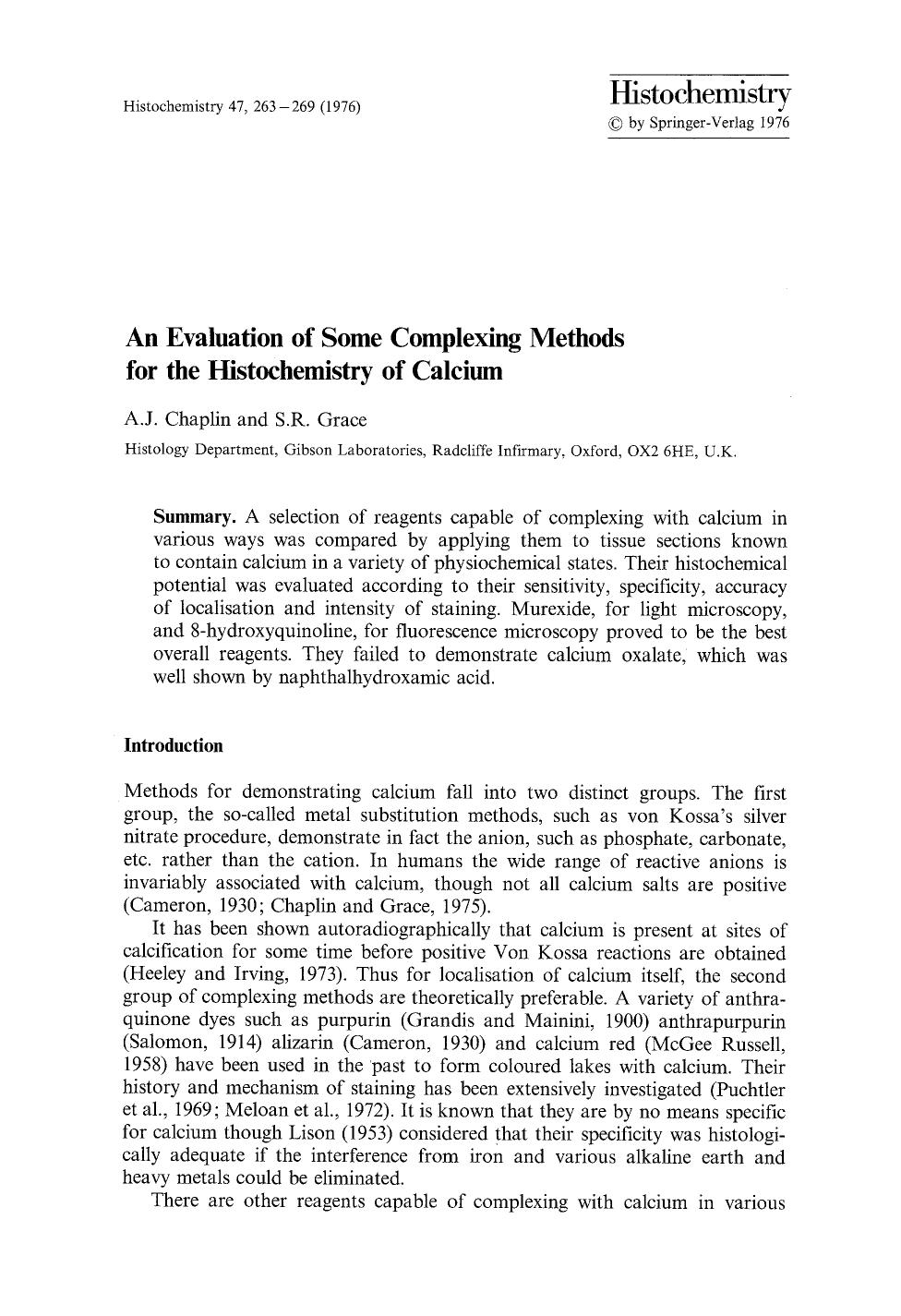 An evaluation of some complexing methods for the histochemistry of calcium by Unknown