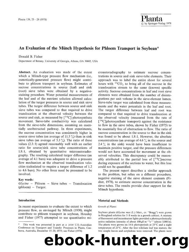 An evaluation of the Münch hypothesis for phloem transport in soybean by Unknown