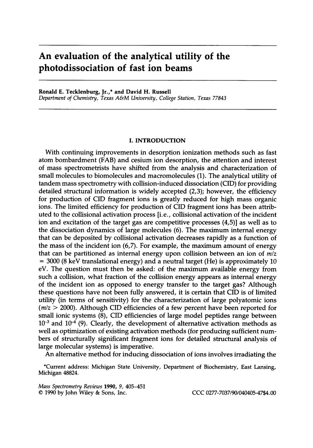 An evaluation of the analytical utility of the photodissociation of fast ion beams by Unknown