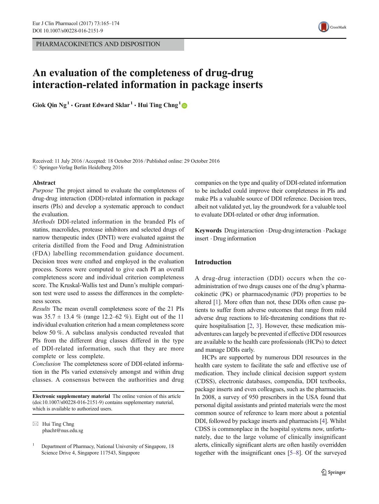 An evaluation of the completeness of drug-drug interaction-related information in package inserts by Giok Qin Ng & Grant Edward Sklar & Hui Ting Chng