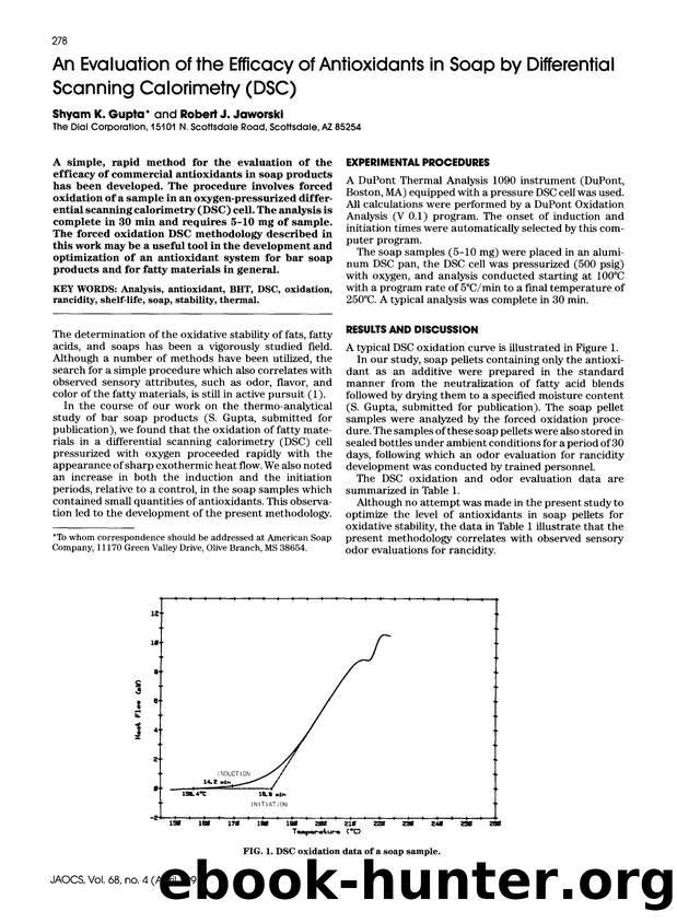 An evaluation of the efficacy of antioxidants in soap by differential scanning calorimetry (DSC) by Unknown
