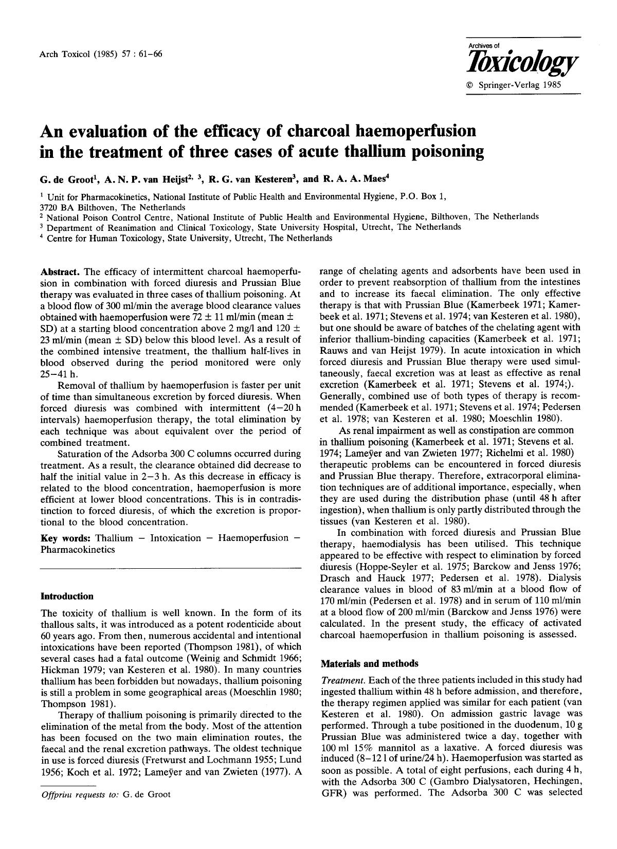 An evaluation of the efficacy of charcoal haemoperfusion in the treatment of three cases of acute thallium poisoning by Unknown
