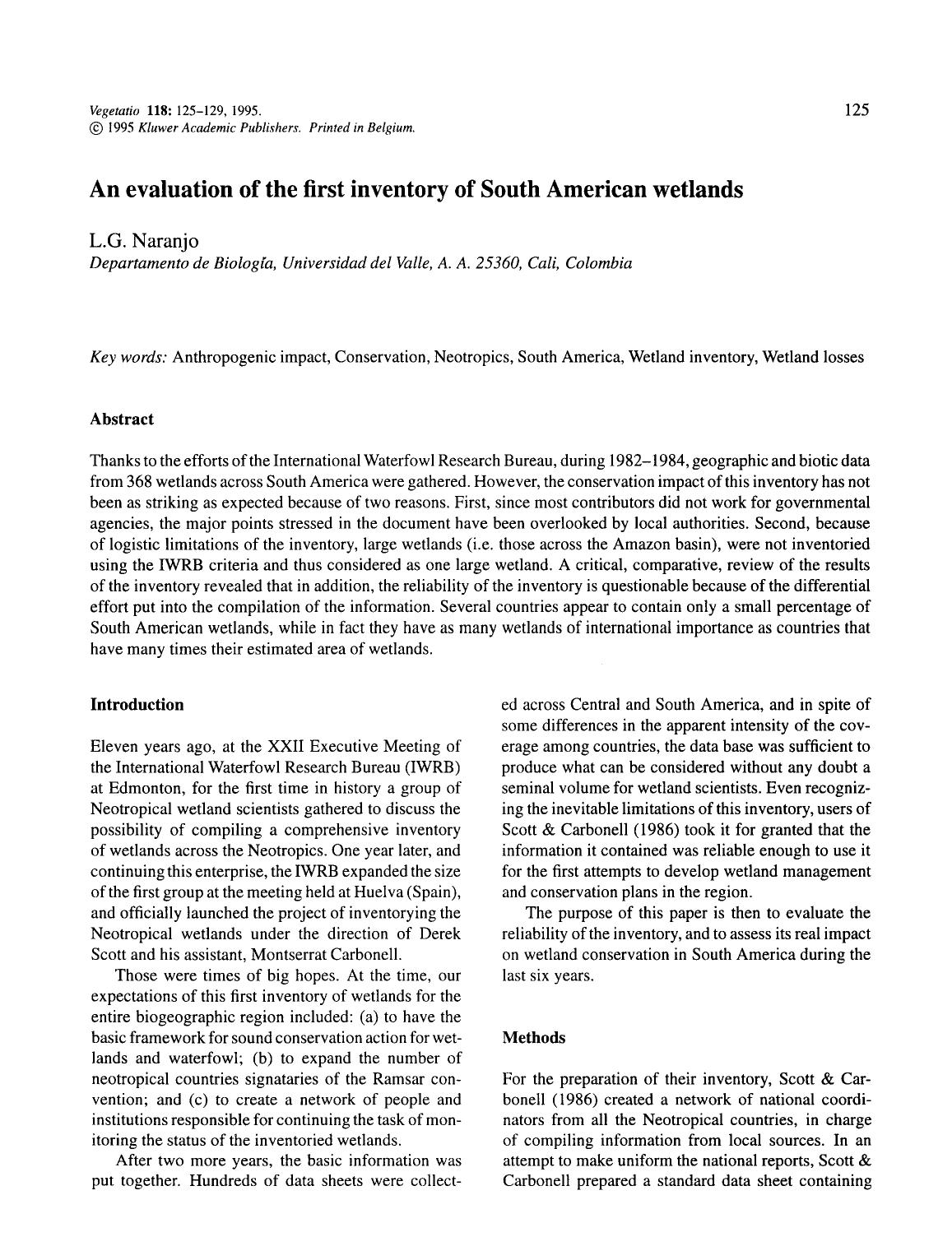 An evaluation of the first inventory of South American wetlands by Unknown