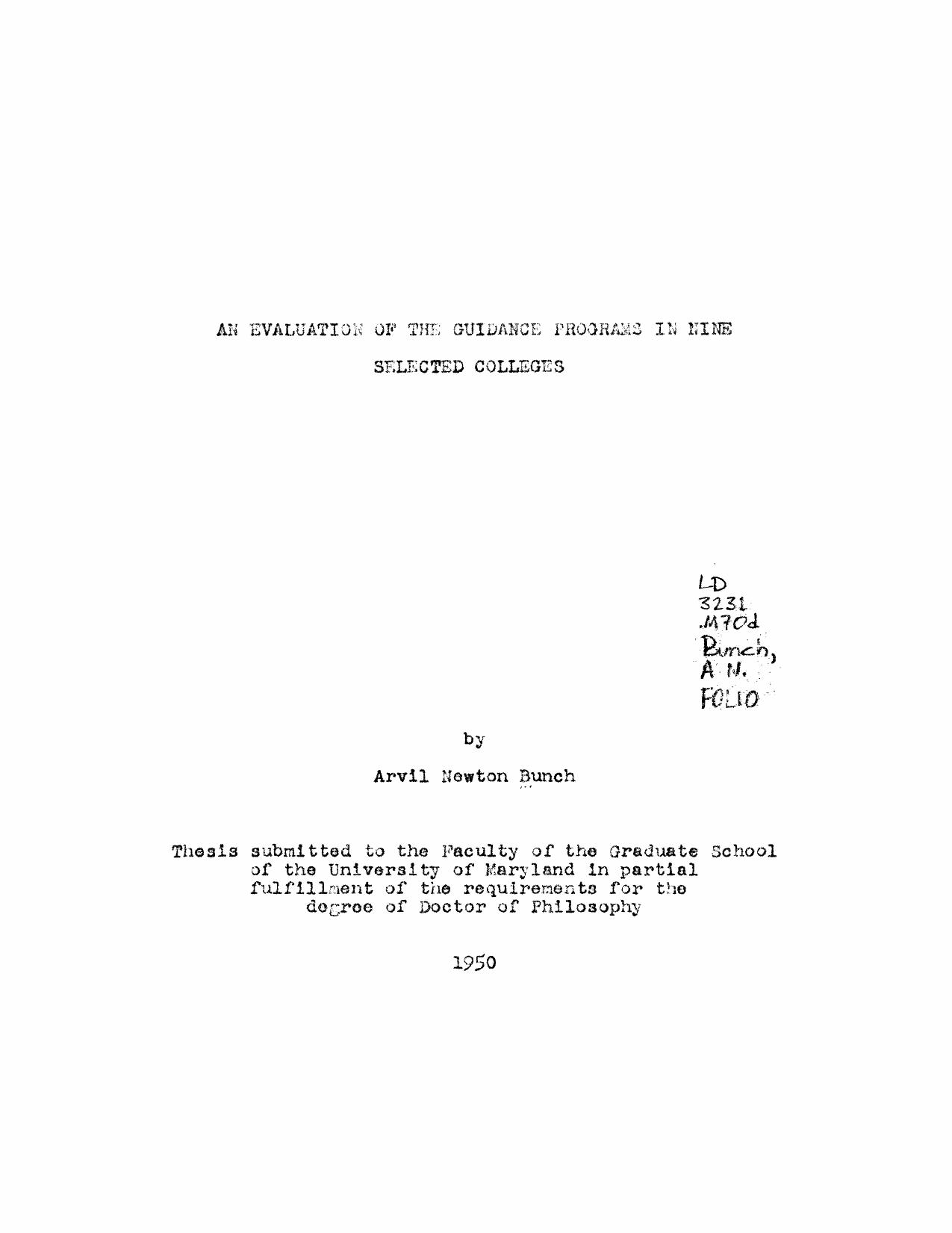 An evaluation of the guidance programs in nine selected colleges by Bunch Arvil Newton