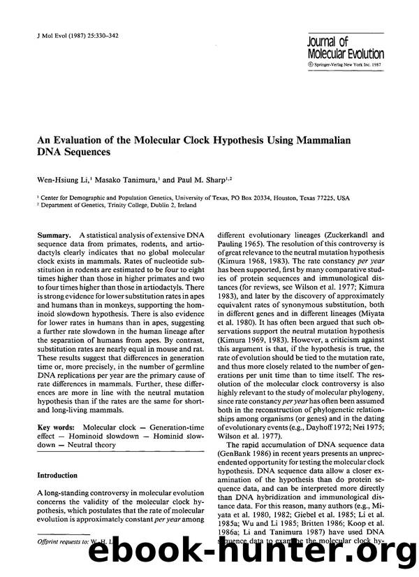 An evaluation of the molecular clock hypothesis using mammalian DNA sequences by Unknown