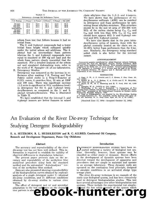 An evaluation of the river die-away technique for studying detergent biodegradability by Unknown