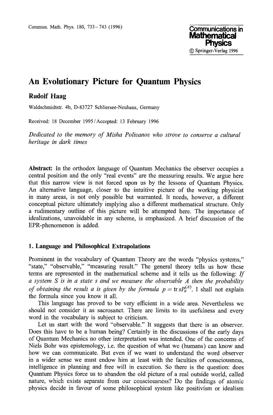 An evolutionary picture for quantum physics by Unknown