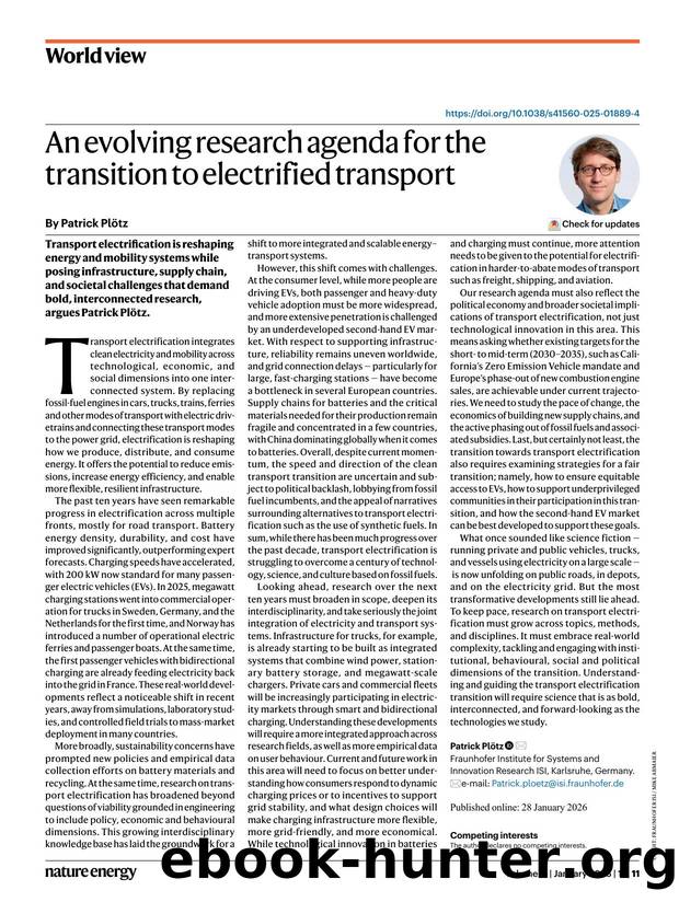 An evolving research agenda for the transition to electrified transport by Patrick Plötz