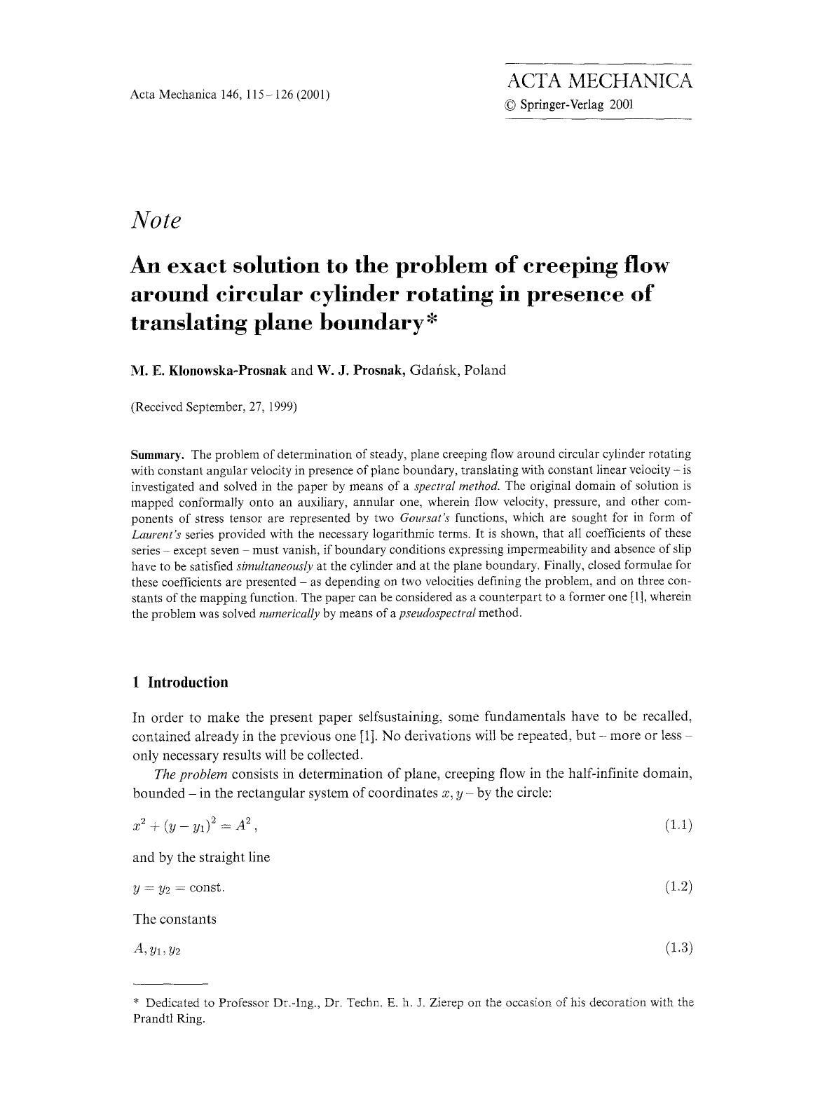 An exact solution to the problem of creeping flow around circular cylinder rotating in presence of translating plane boundary by Unknown