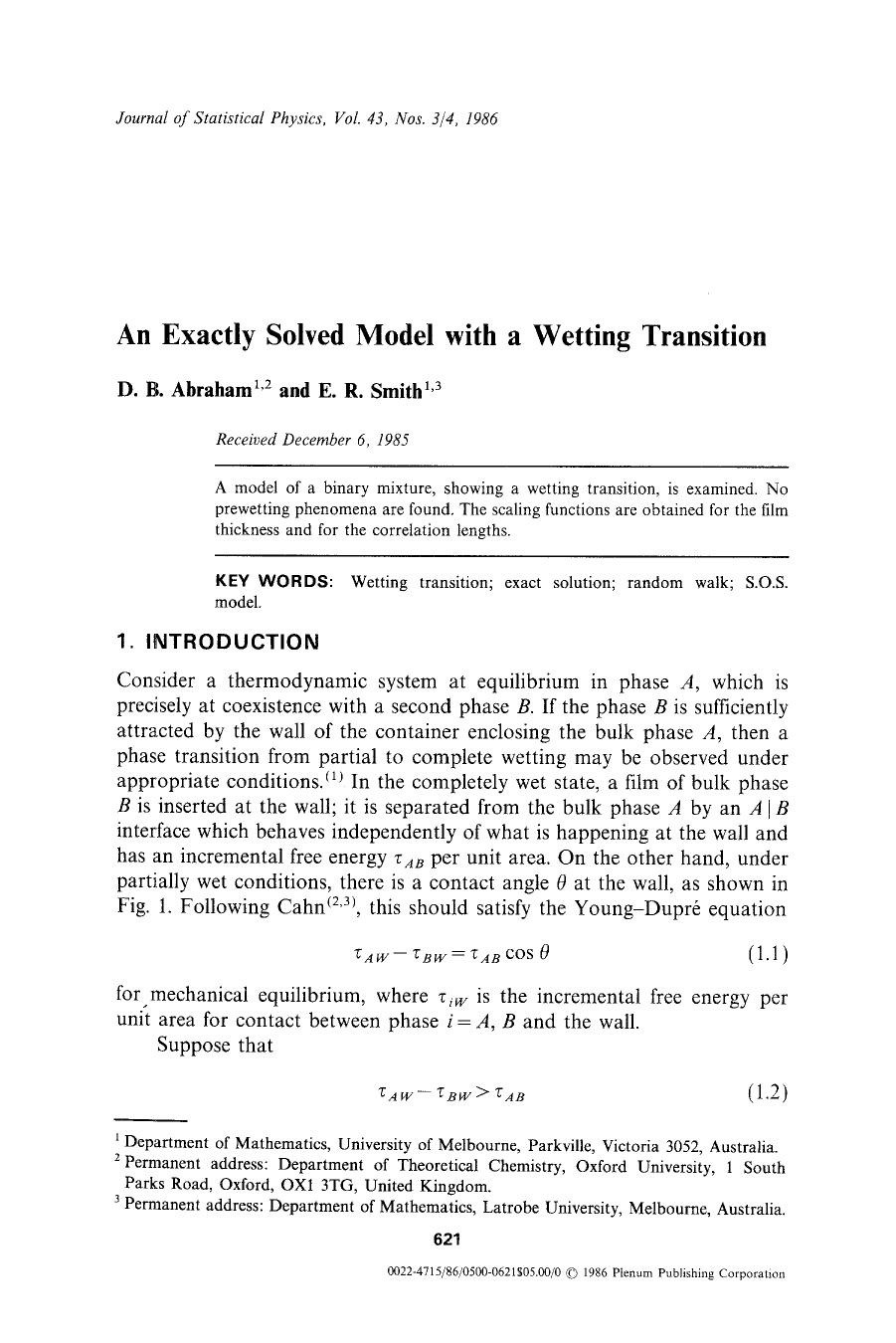 An exactly solved model with a wetting transition by Unknown