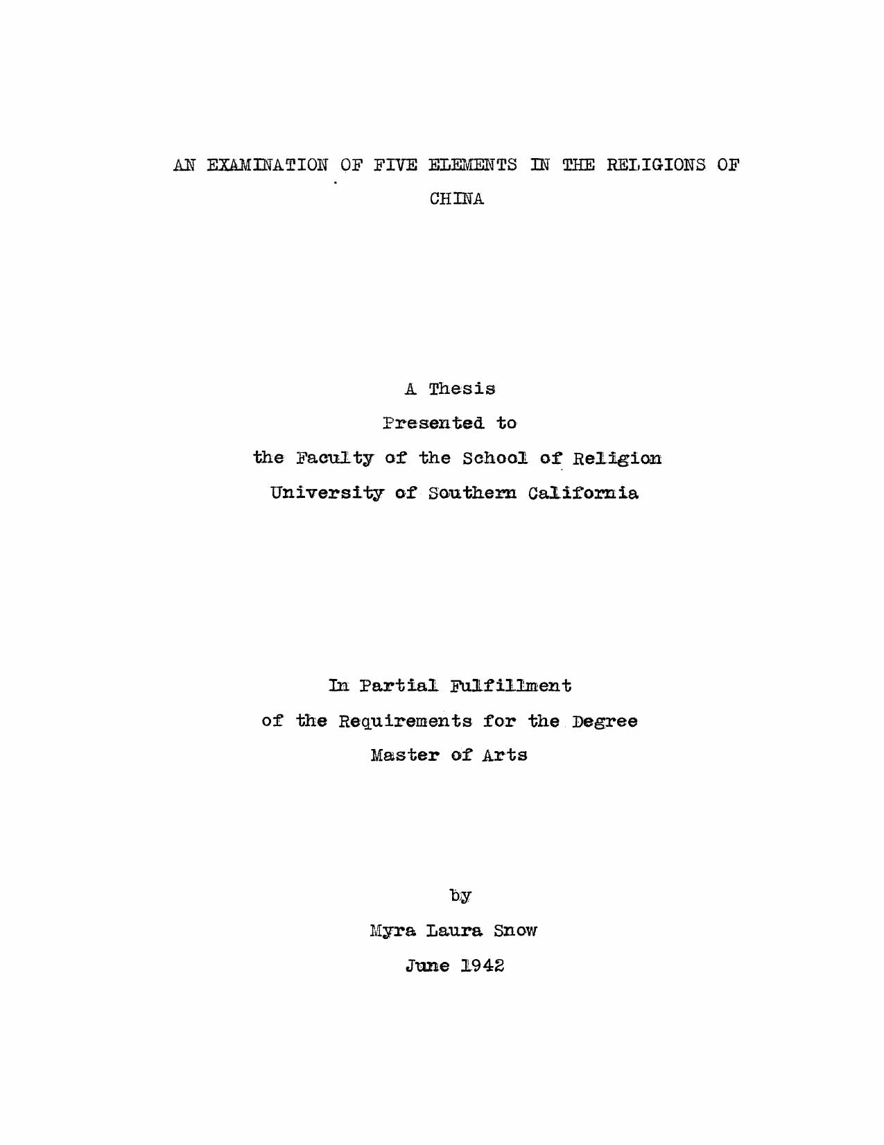 An examination of five elements in the religions of China by Snow M. L