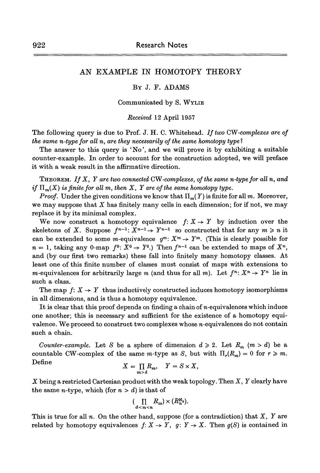 An example in homotopy theory by J. F. Adams