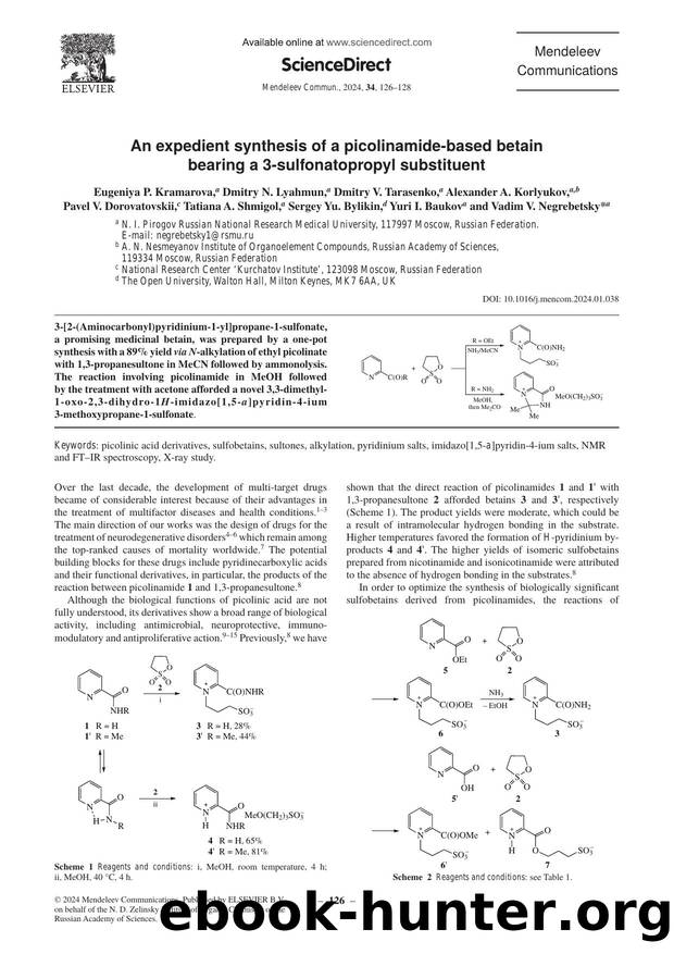 An expedient synthesis of a picolinamide-based betain bearing a 3-sulfonatopropyl substituent by unknow