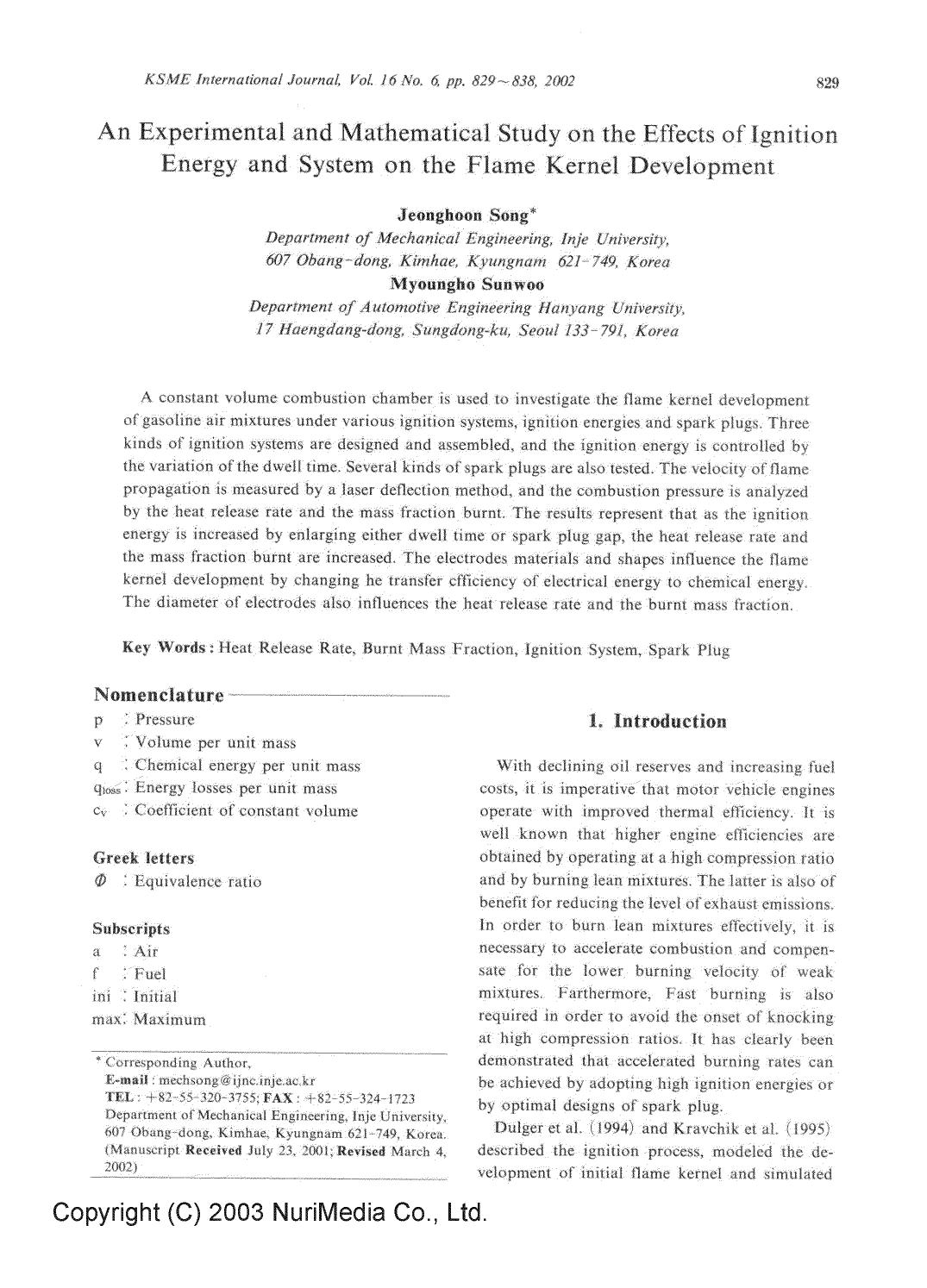 An experimental and mathematical study on the effects of ignition energy and system on the flame kernel development by Unknown