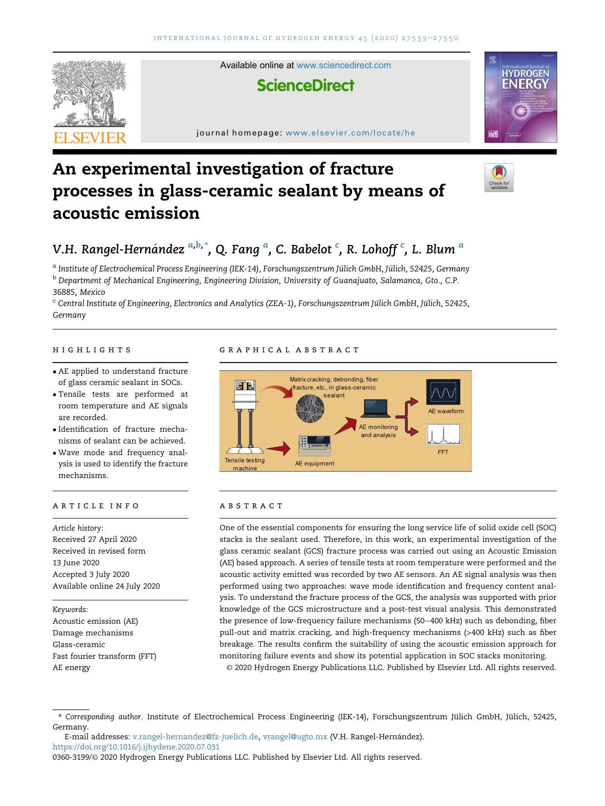 An experimental investigation of fracture processes in glass-ceramic sealant by means of acoustic emission by V.H. Rangel-Hernández & Q. Fang & C. Babelot & R. Lohoff & L. Blum
