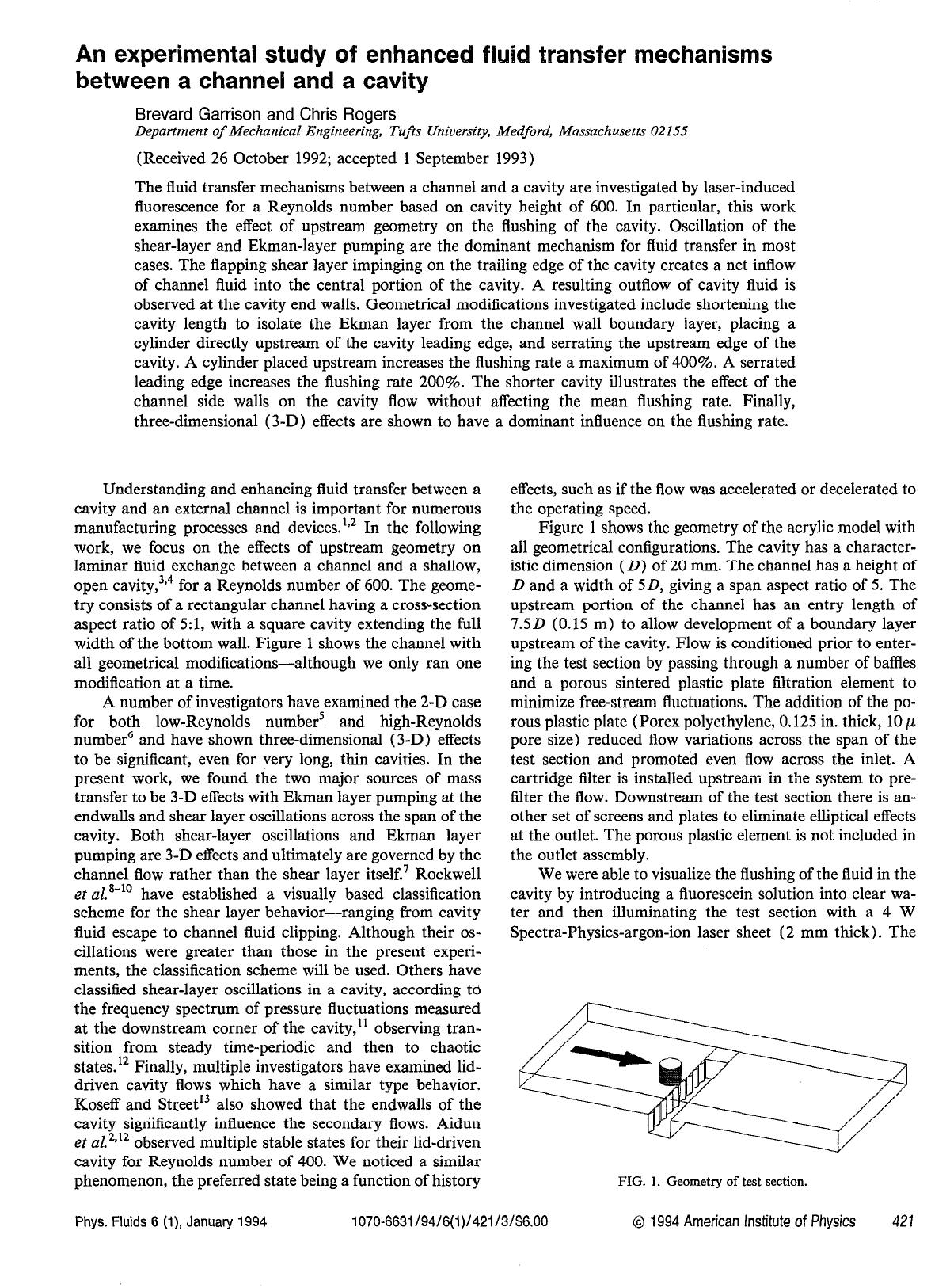 An experimental study of enhanced fluid transfer mechanisms between a channel and a cavity by Brevard Garrison; Chris Rogers