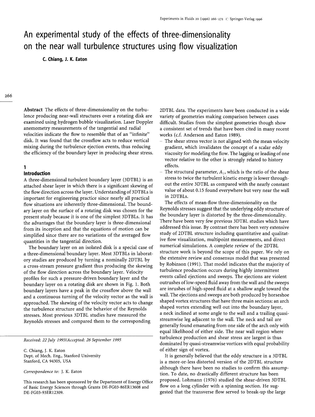 An experimental study of the effects of three-dimensionality on the near wall turbulence structures using flow visualization by Unknown