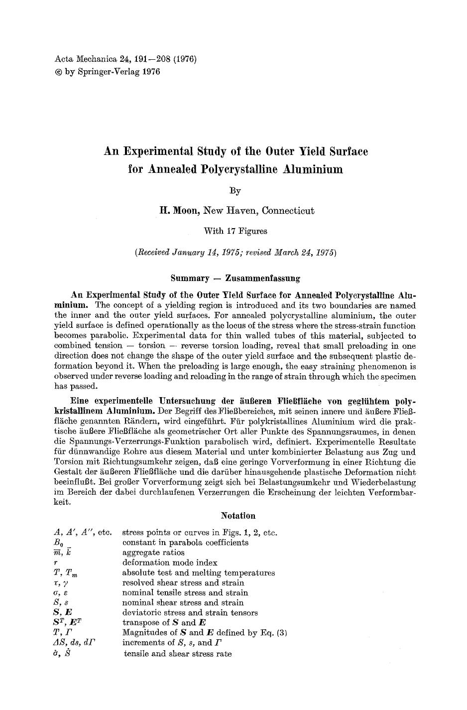 An experimental study of the outer yield surface for annealed polycrystalline aluminium by Unknown