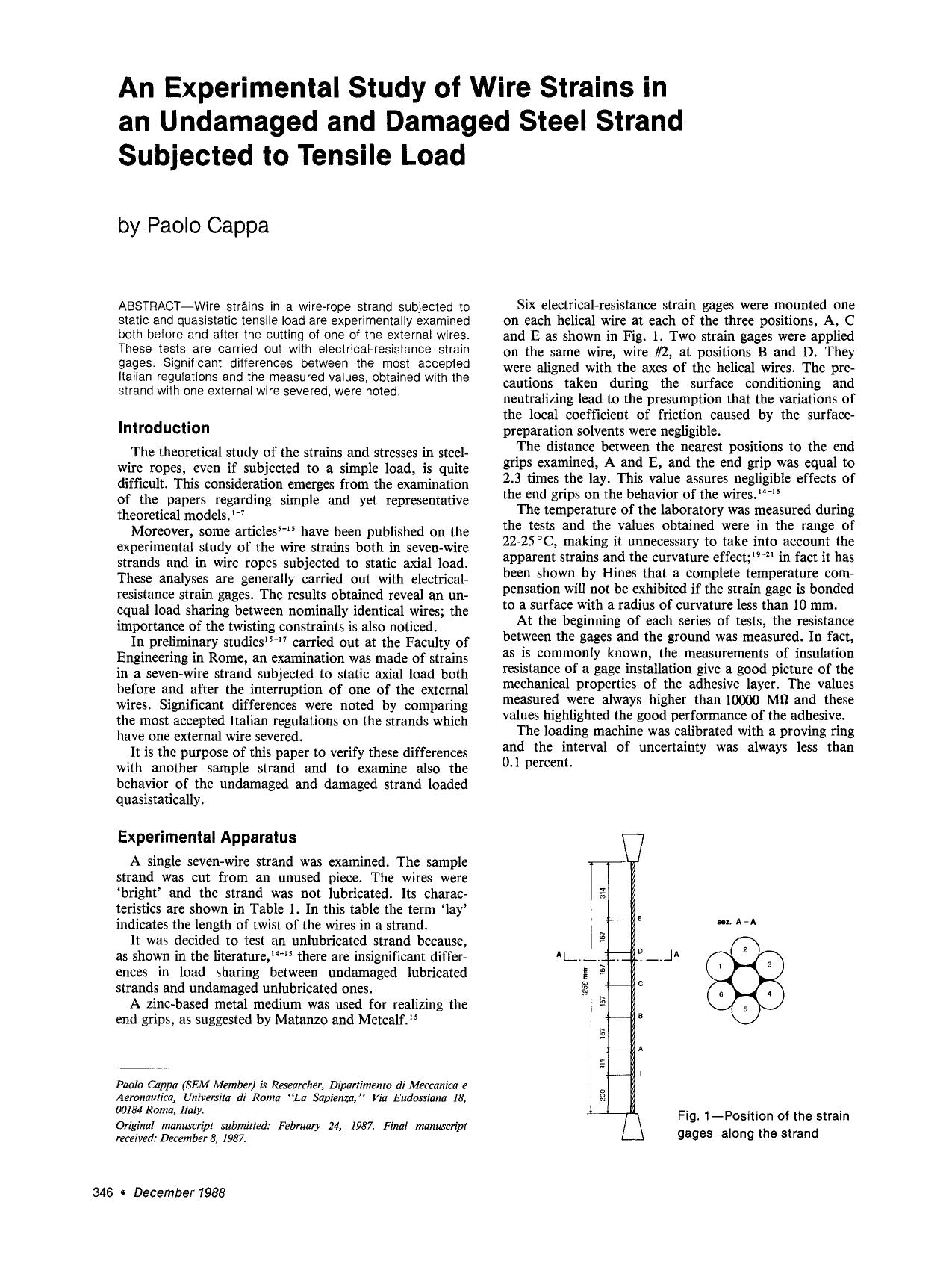 An experimental study of wire strains in an undamaged and damaged steel strand subjected to tensile load by Unknown
