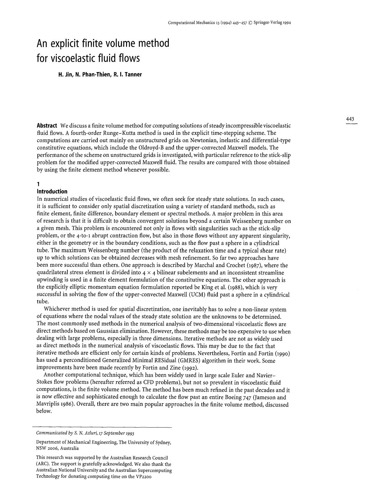 An explicit finite volume method for viscoelastic fluid flows by Unknown
