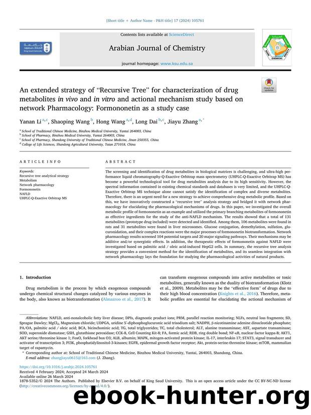 An extended strategy of âRecursive Treeâ for characterization of drug metabolites in vivo and in vitro and actional mechanism study based on network Pharmacology: Formononetin as a study case by Yanan Li & Shaoping Wang & Hong Wang & Long Dai & Jiayu Zhang