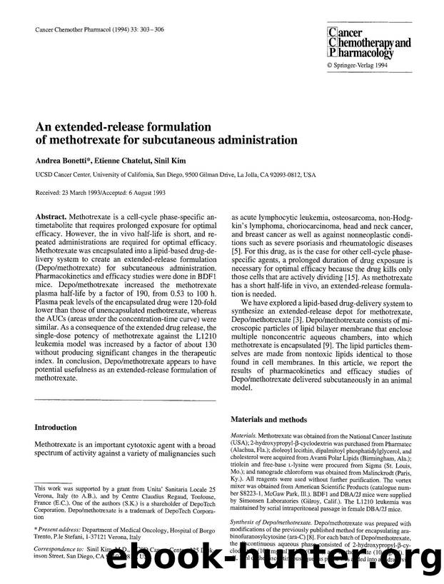 An extended-release formulation of methotrexate for subcutaneous administration by Unknown