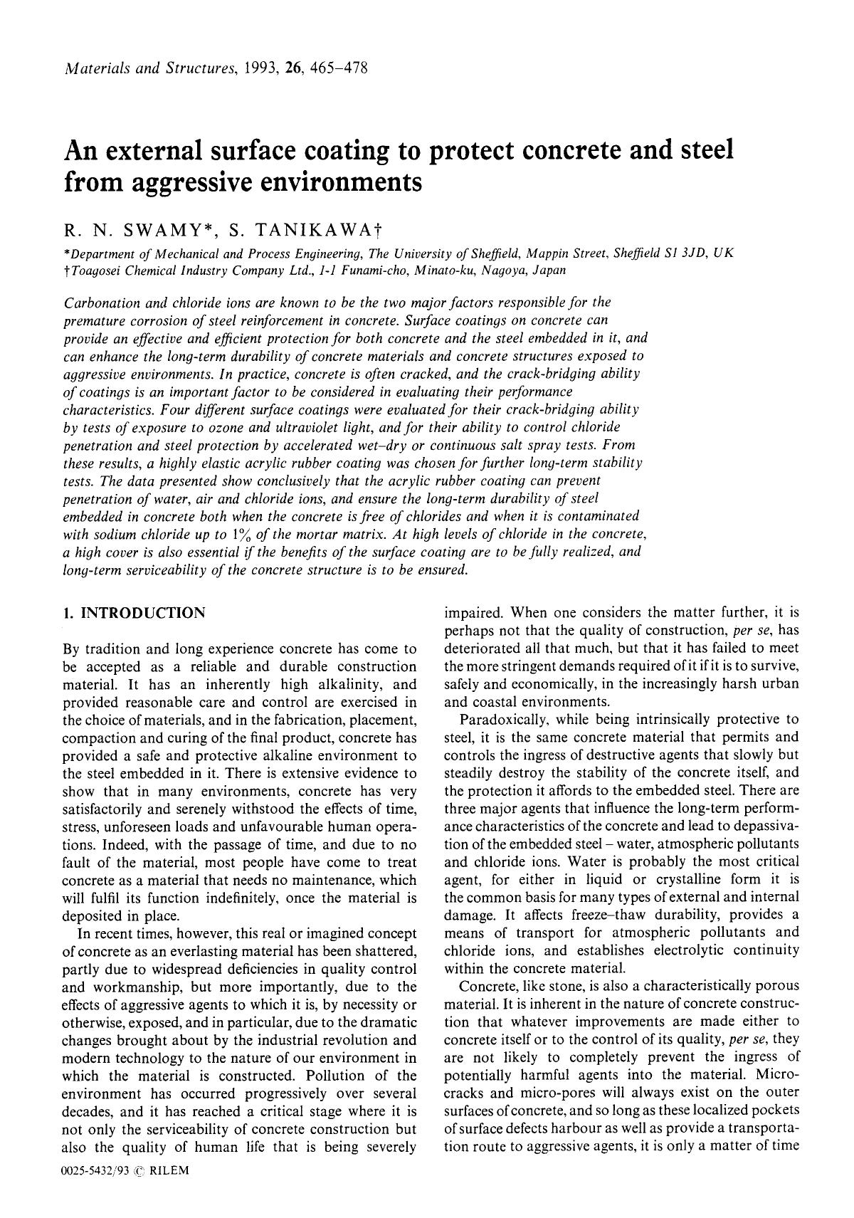 An external surface coating to protect concrete and steel from aggressive environments by Unknown